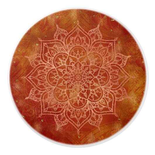 Oranje Mandala & Gold Glam Modern Chic Keramische Knop (Voorkant)