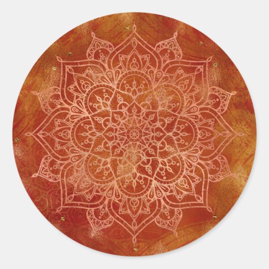 Oranje Mandala & Gold Glam Modern Chic Ronde Sticker (Voorkant)