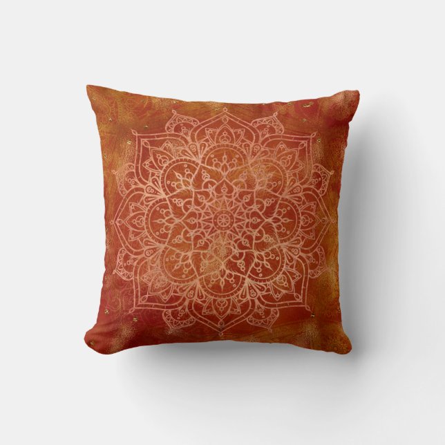 Oranje Mandala & Goud Glam Modern Chic Kussen (Voorkant)