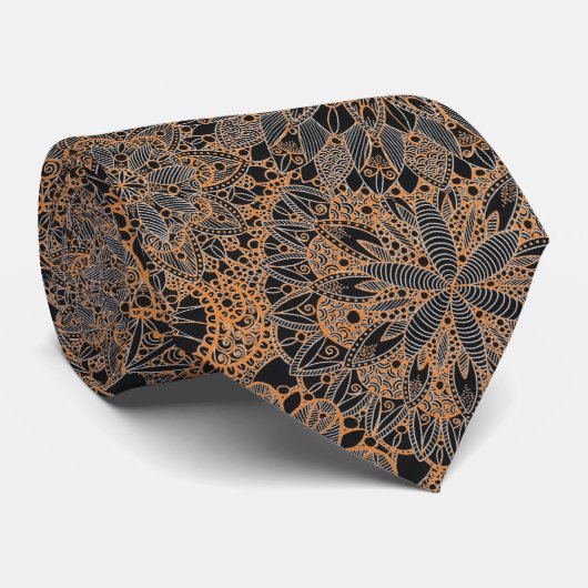 Oranje Mandala Patroon Stropdas (Opgerold)