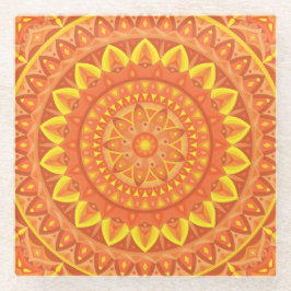 Oranje Mandala Warm Boho Patroon Levendig Ontwerp Glazen Onderzetter