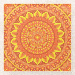 Oranje Mandala Warm Boho Patroon Levendig Ontwerp Glazen Onderzetter