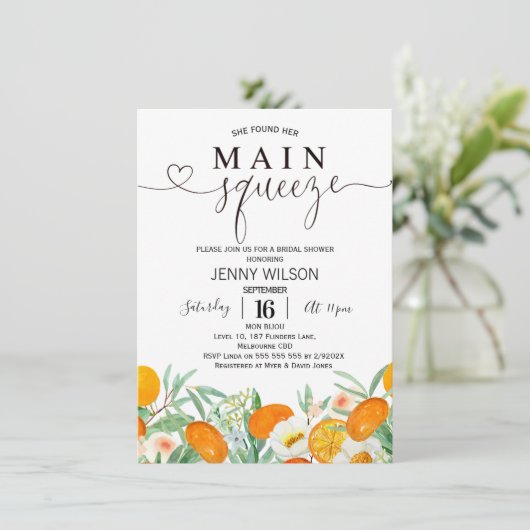 Oranje Mandarijn Bloemen Main Squeeze Vrijgezellen Kaart (Staand voorkant)