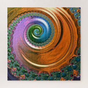 Oranje Mandelbrot Swirl Jigzaag Puzzle Legpuzzel