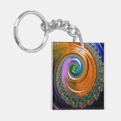 Oranje Mandelbrot Swirl Key Ring Sleutelhanger (Voorkant Links)