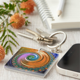 Oranje Mandelbrot Swirl Key Ring Sleutelhanger