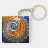 Oranje Mandelbrot Swirl Key Ring Sleutelhanger (Achterkant)