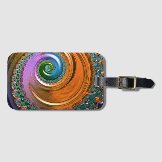 Oranje Mandelbrot Swirls Bagagelabel (Voorkant (horizontaal))