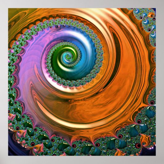 Oranje Mandelbrot Wervelposter Poster (Voorkant)