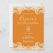 Oranje Mango & White Lace Elegant Quinceañera Kaart (Voorkant)