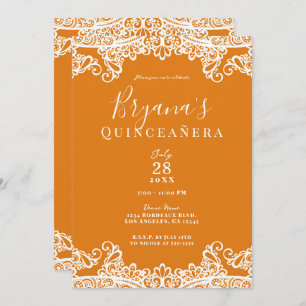 Oranje Mango & White Lace Elegant Quinceañera Kaart