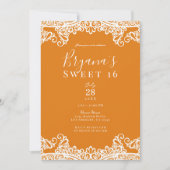 Oranje Mango White Lace Elegant Sweet 16 Party Kaart (Voorkant)