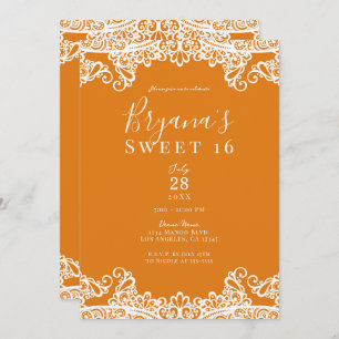 Oranje Mango White Lace Elegant Sweet 16 Party Kaart