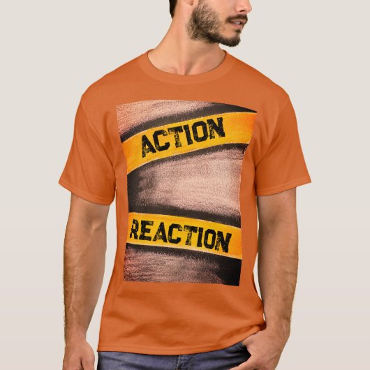 Oranje Mannen: "Actie en reactie" T-shirt (Voorkant)