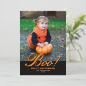  Oranje Manuscript Boo! Halloween Photo Feestdagenkaart (Staand voorkant)