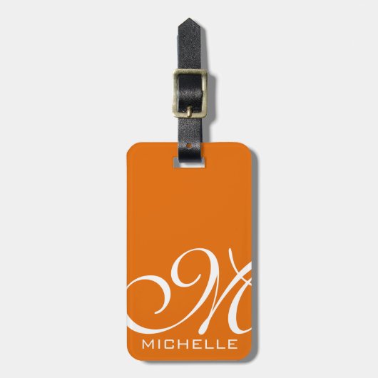 Oranje Manuscript Monogramed Bagagelabel (Voorkant verticaal)