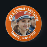 Oranje Marching Band Foto High School Spirit Ronde Button 7,6 Cm<br><div class="desc">Deze coole op maat gemaakte middelbare school marching band foto is voorzien van witte typografie van uw team en de naam van de speler op een oranje knop. Personaliseer je met de foto van je student en het schooljaar als een trotse ouder. Een moeder en vader kunnen deze knoppen aan...</div>