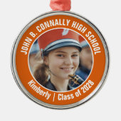 Oranje Marching Band Foto Middelbare School Kerst Metalen Ornament (Voorkant)