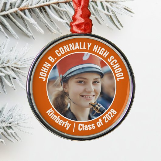 Oranje Marching Band Foto Middelbare School Kerst Metalen Ornament