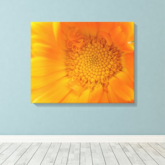 Oranje Marigold Macro Canvas afdrukken (Insitu (Houten vloer))
