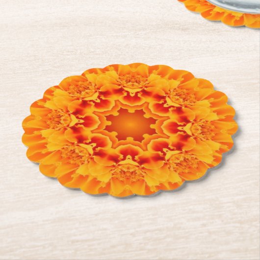 Oranje Marigold Mandala Kartonnen Onderzetters (Gekanteld)