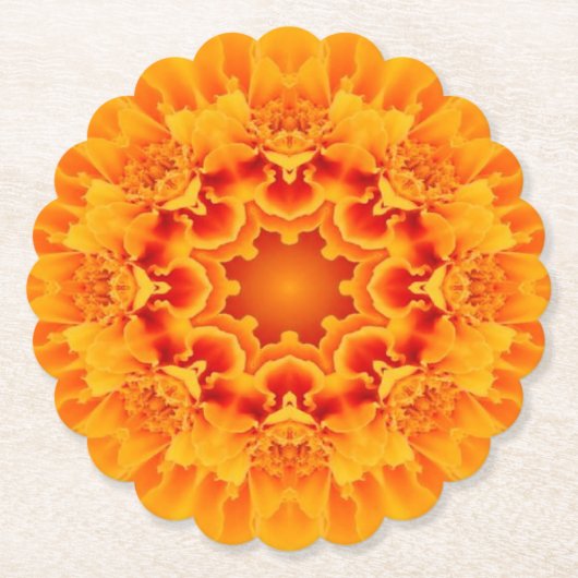 Oranje Marigold Mandala Kartonnen Onderzetters (Voorkant)