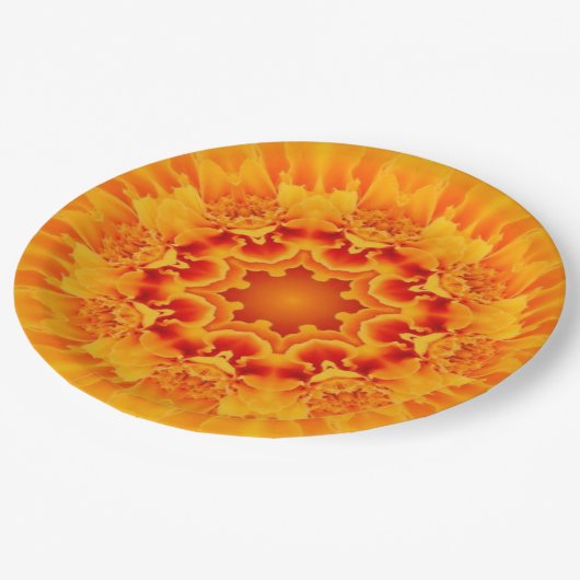 Oranje Marigold Mandala Papieren Bordje (Gekanteld)