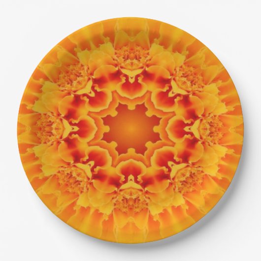 Oranje Marigold Mandala Papieren Bordje (Voorkant)