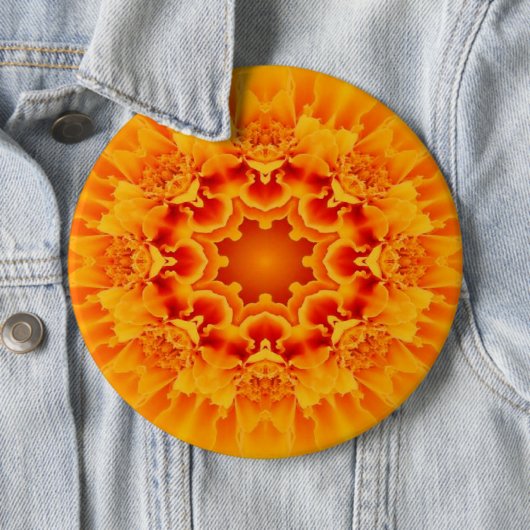 Oranje Marigold Mandala Ronde Button 6,0 Cm (In situ)