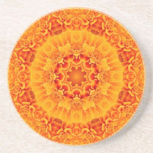 Oranje Marigold Mandala Zandsteen Onderzetter (Voorkant)