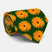 Oranje Marigold Pattern - Donkergroen Stropdas (Opgerold)