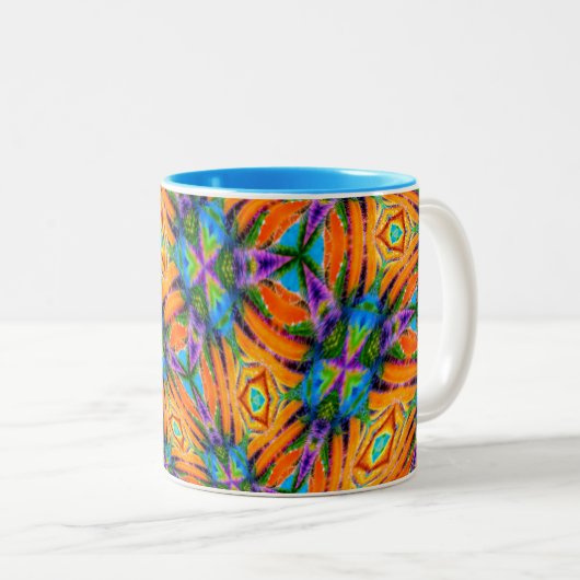 Oranje marigoldventiel tweekleurige koffiemok (Voorkant rechts)