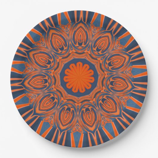 Oranje marine Blue Mandala Papieren Bordje (Voorkant)