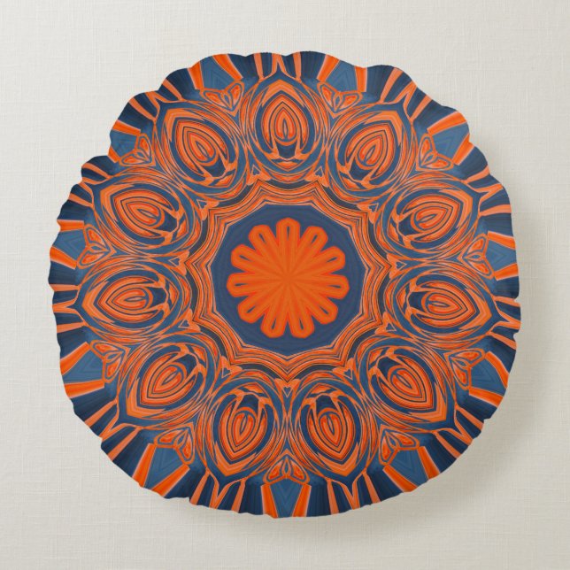 Oranje marine Blue Mandala Rond Kussen (Voorkant)