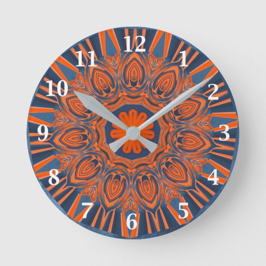 Oranje marine Blue Mandala Ronde Klok (Voorkant)