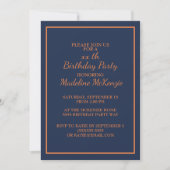 Oranje marine Blue Striped Birthday Party Invite Kaart (Voorkant)