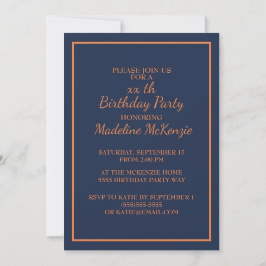 Oranje marine Blue Striped Birthday Party Invite Kaart (Voorkant)