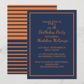 Oranje marine Blue Striped Birthday Party Invite Kaart (Voorkant / Achterkant)