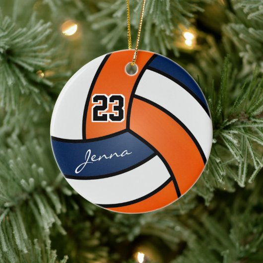 Oranje, marineblauw en wit volleybal keramisch ornament (Boom)