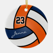 Oranje, marineblauw en wit volleybal keramisch ornament (Voorkant)