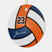 Oranje, marineblauw en wit volleybal keramisch ornament (Links)