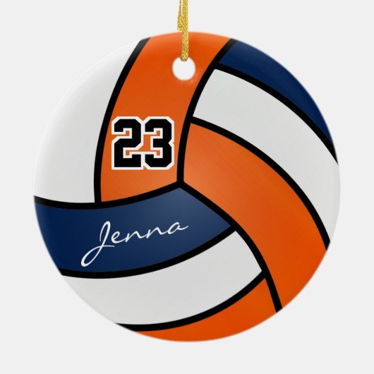 Oranje, marineblauw en wit volleybal keramisch ornament (Achterkant)