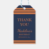 Oranje marineblauw gestreept feest Dank je wel Cadeaulabel (Voorkant)