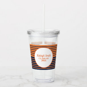 Oranje Marineblauw Gestreepte Afstudeerklas van Acryl Drinkbeker