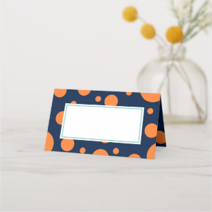 Oranje marineblauw Polka Dot Mint Birthday Party Plaatskaartje