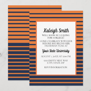 Oranje marineblauw Striped College Trunk Party Kaart