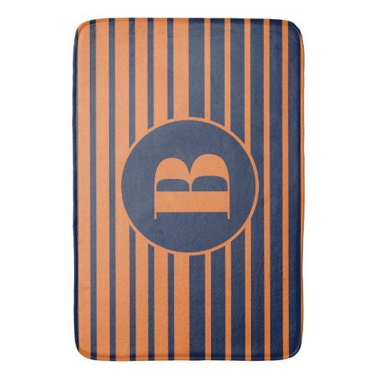 Oranje marineblauw Striped Monogram Bath Mat (Voorkant Verticaal)