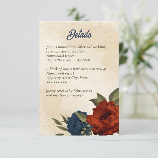 oranje marinebloemen bruiloft informatiekaartje (Staand voorkant)