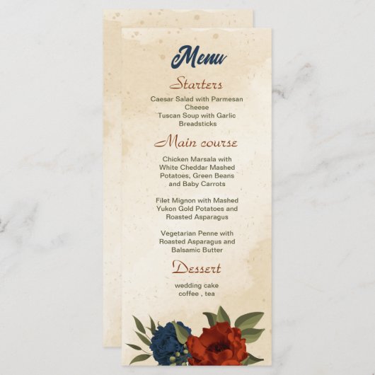 oranje marinebloemen bruiloft menu (Voorkant / Achterkant)