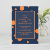 Oranje marinier Blue Polka Dot Birthday Party Invi Kaart (Staand voorkant)
